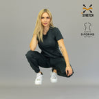 Detalle de tela super stretch filipina gris oxford mujer Estilo 910 elasticidad 4 direcciones