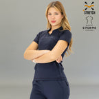 Filipina quirurgica azul marino mujer con tela super stretch 88 poliester 12 spandex
