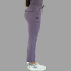 Women's light purple Style 930 scrub pants, full side profile view.