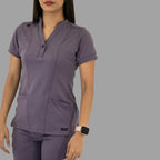 Women's light purple Style 930 scrub top, close-up front view