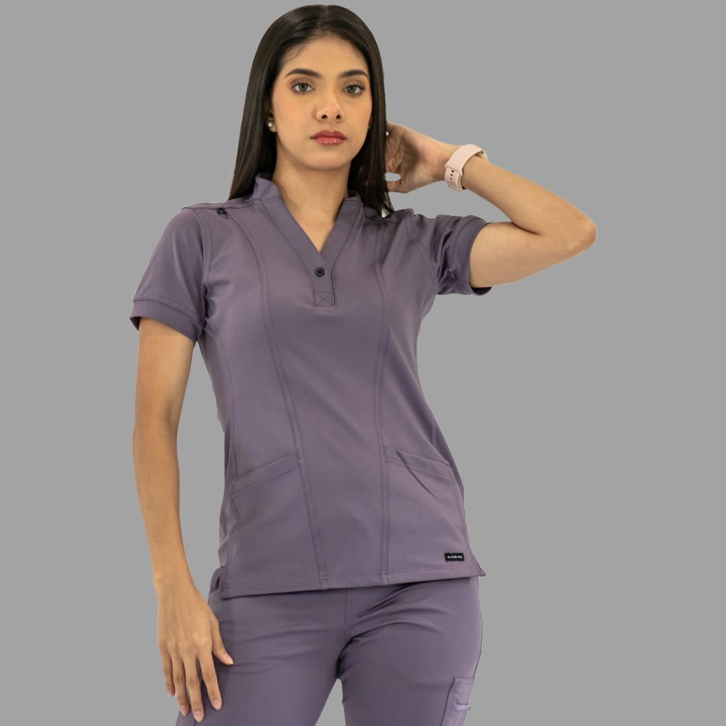 Women's light purple Style 930 scrub top, front view