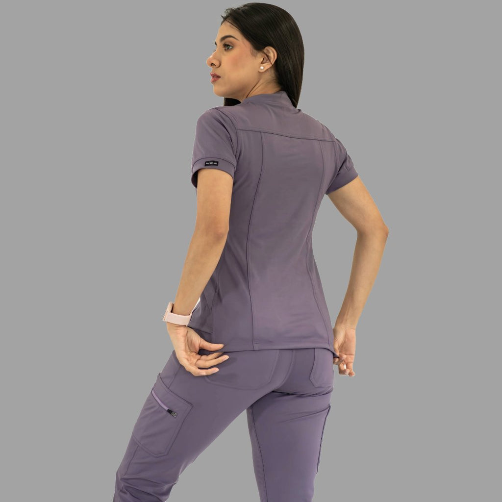 Women's light purple Style 930 scrub top, back view