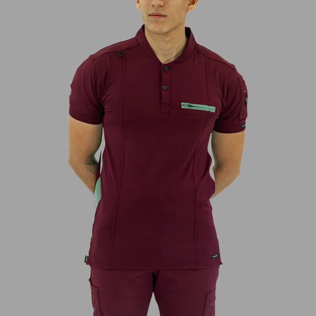 Men's Top 930 Maroon-Green Super Stretch, Scrubs 930