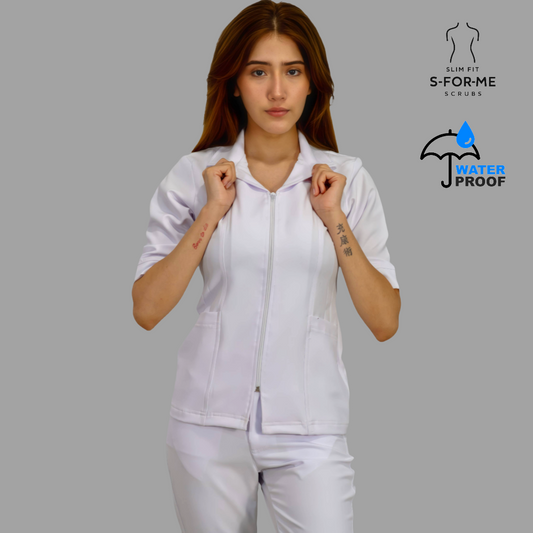 Filipina Médica Blanca Mujer Manga 3/4 Stretch Antifluido Cuello Sport