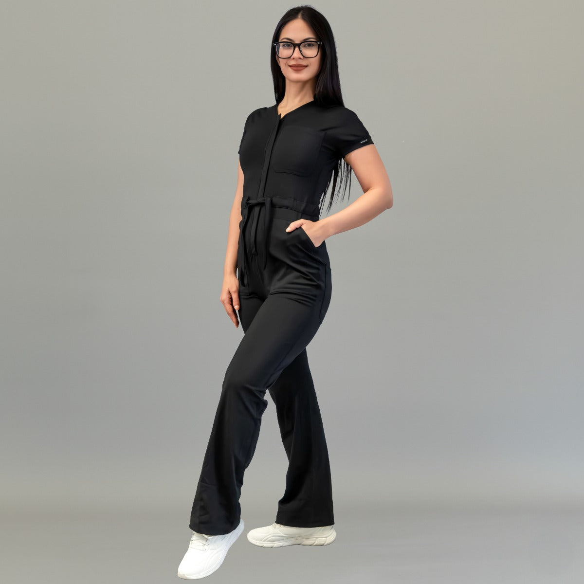 Jumpsuit Quirúrgico Mujer Estilo 945 Negro Super Stretch Manga Corta
