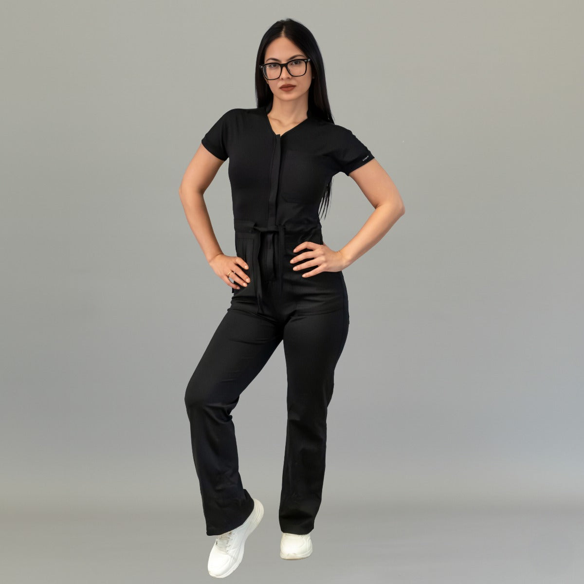 Jumpsuit Quirúrgico Mujer Estilo 945 Negro Super Stretch Manga Corta