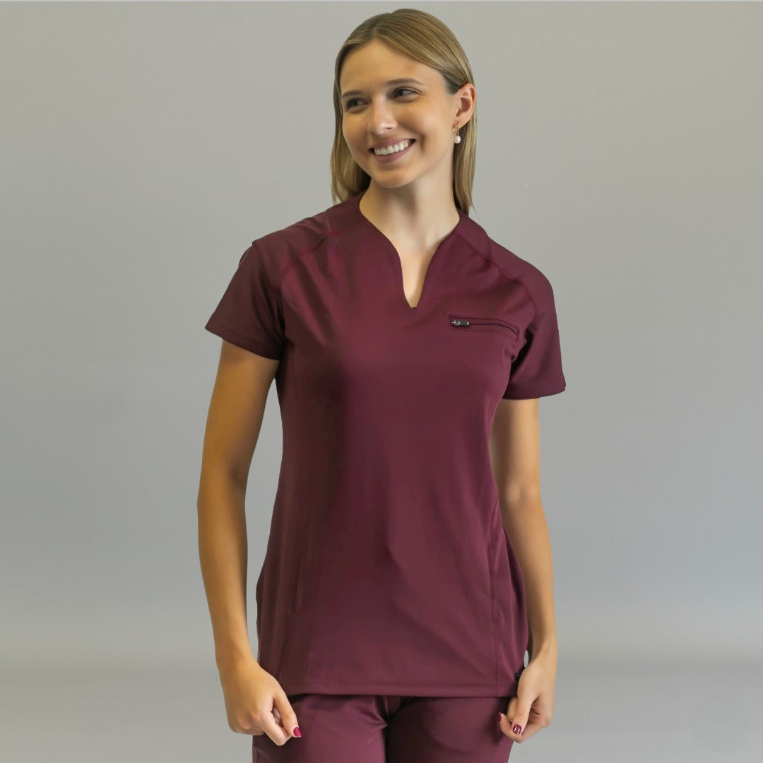 Filipina quirúrgica 915 mujer color vino — scrubs Super Stretch para doctoras y enfermeras