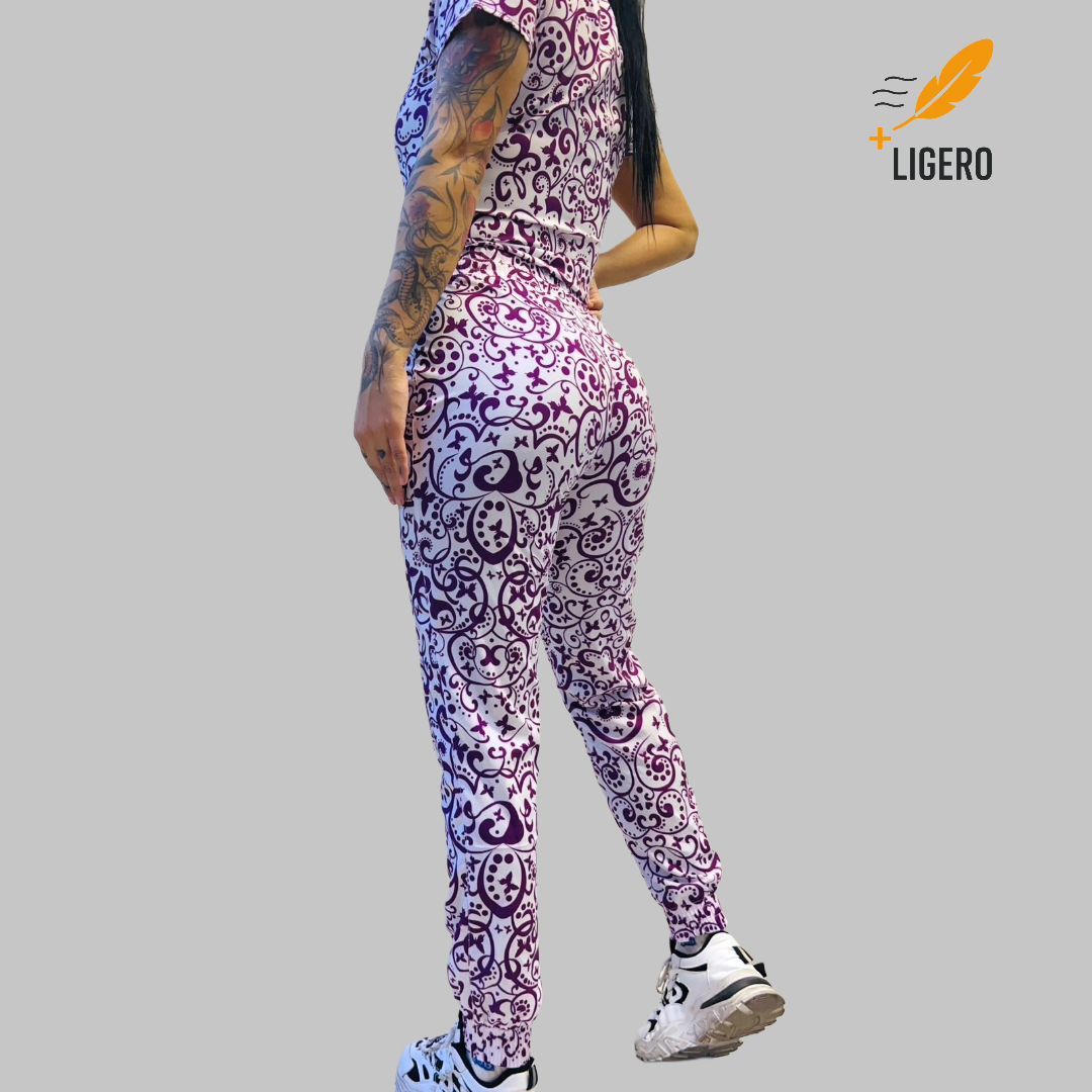 Jogger Para Scrubs 2 bolsas Dama Estampado Grape Butterfly
