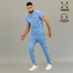 Filipina quirúrgica hombre 901 azul plumbago — look completo con pantalón combinado