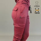 Pantalon jogger medico vino mujer corte slim fit tela super stretch Estilo 910