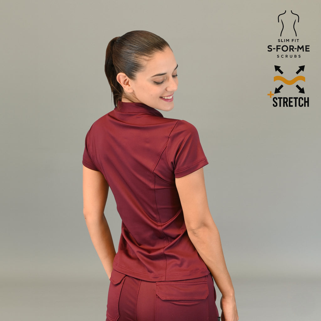 Detalle de cuello redondo filipina quirurgica vino mujer Super Stretch Estilo 910