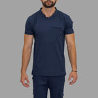 Top quirúrgico azul marino para hombre con cuello tipo polo en V