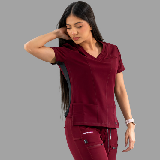 Filipina Quirúrgica Est. 301 Vino Mujer Antifluido, Costado Negro Super Stretch