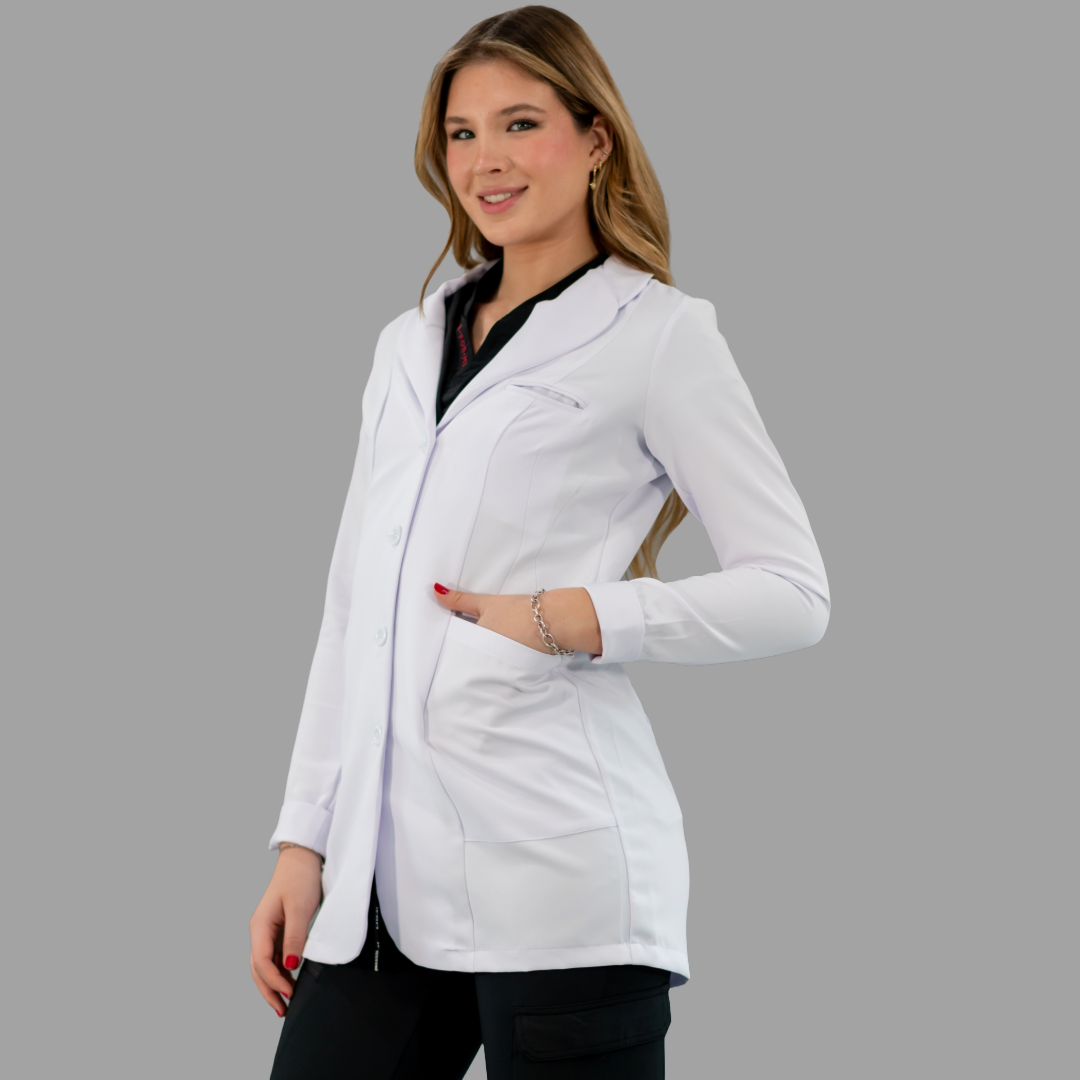 Bata Médica Stretch Extra Blanca Dama, Antifluido