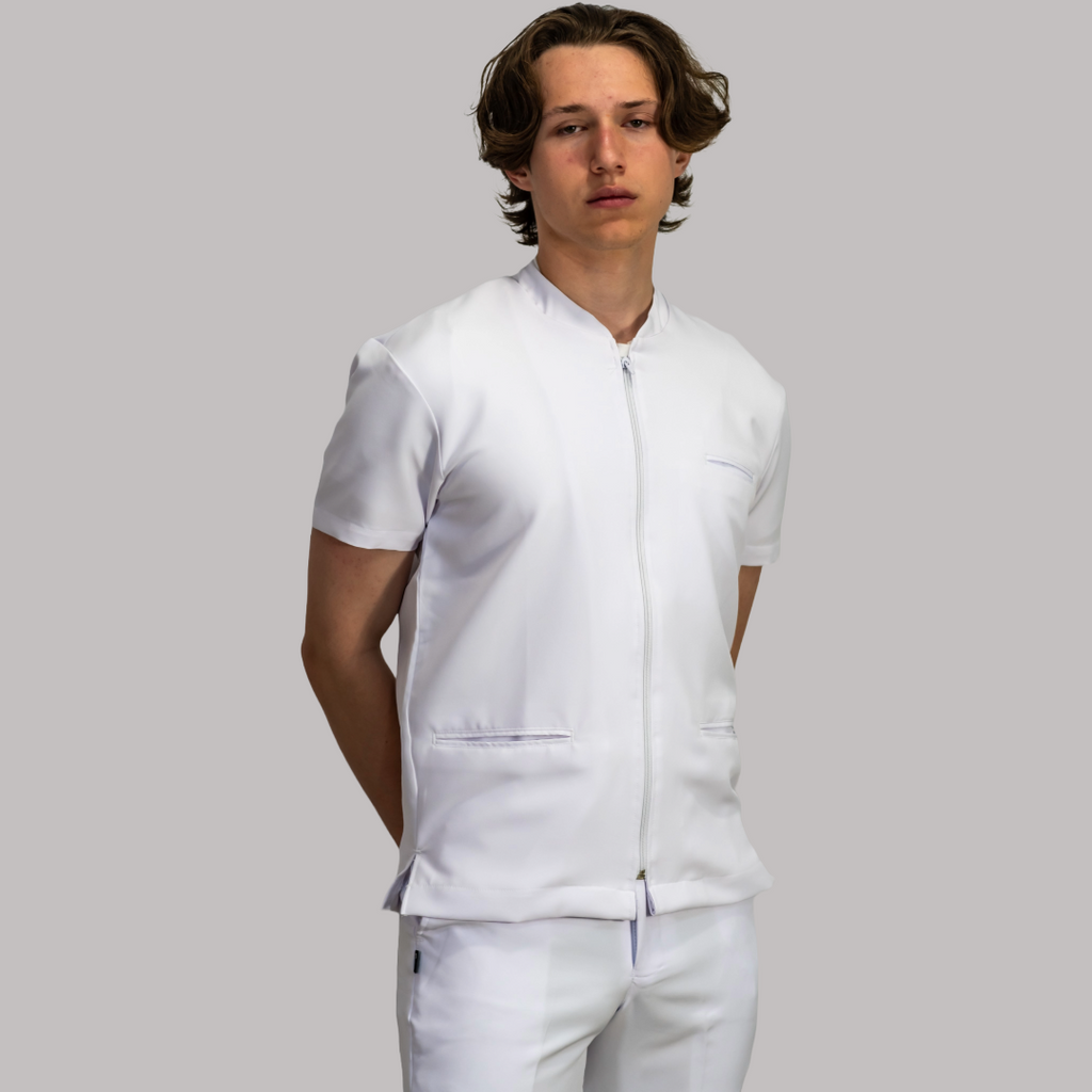 Filipina Hombre Blanca Pure White cuello MAO con cierre Antifluido