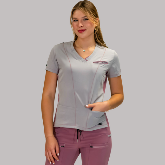 Filipina Quirúrgica Gris Perla/Rosa Mujer Antifluido, Scrubs 300