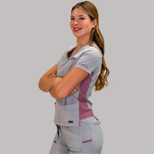 Filipina Quirúrgica Gris Perla/Rosa Mujer Antifluido, Scrubs 300