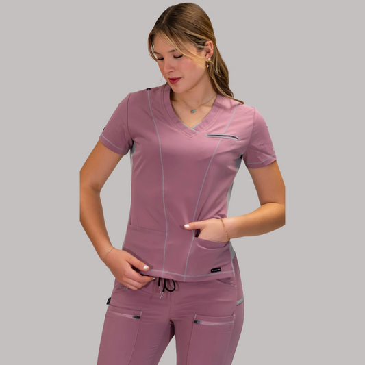 Filipina Quirúrgica Palo de Rosa/Gris 300 Mujer Antifluido, Scrubs 300