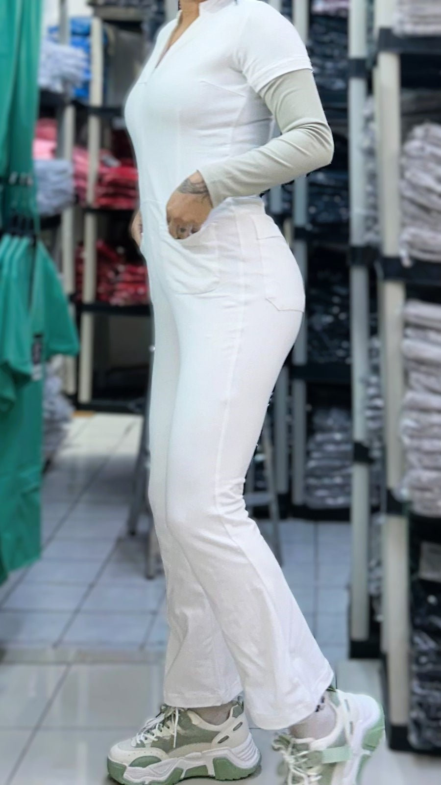 Jumpsuit Slim Fit 100% Algodon Super STretch White PETITE