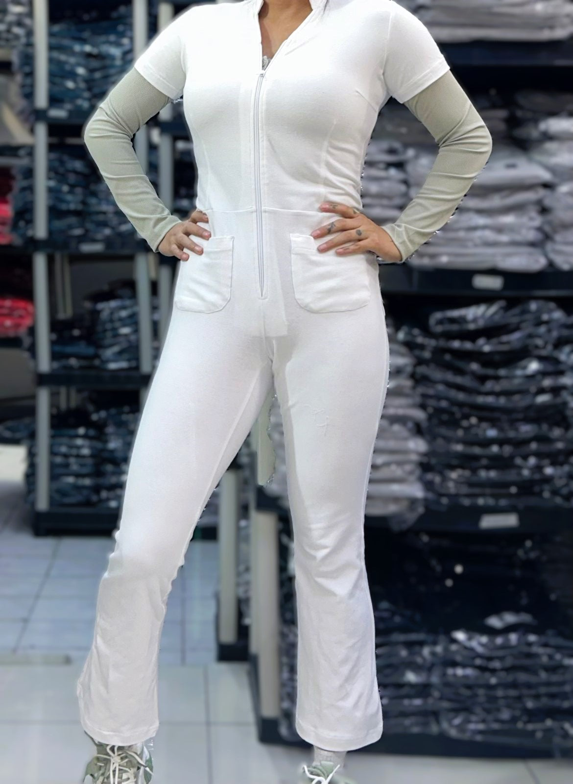 Jumpsuit Slim Fit 100% Algodon Super STretch White PETITE