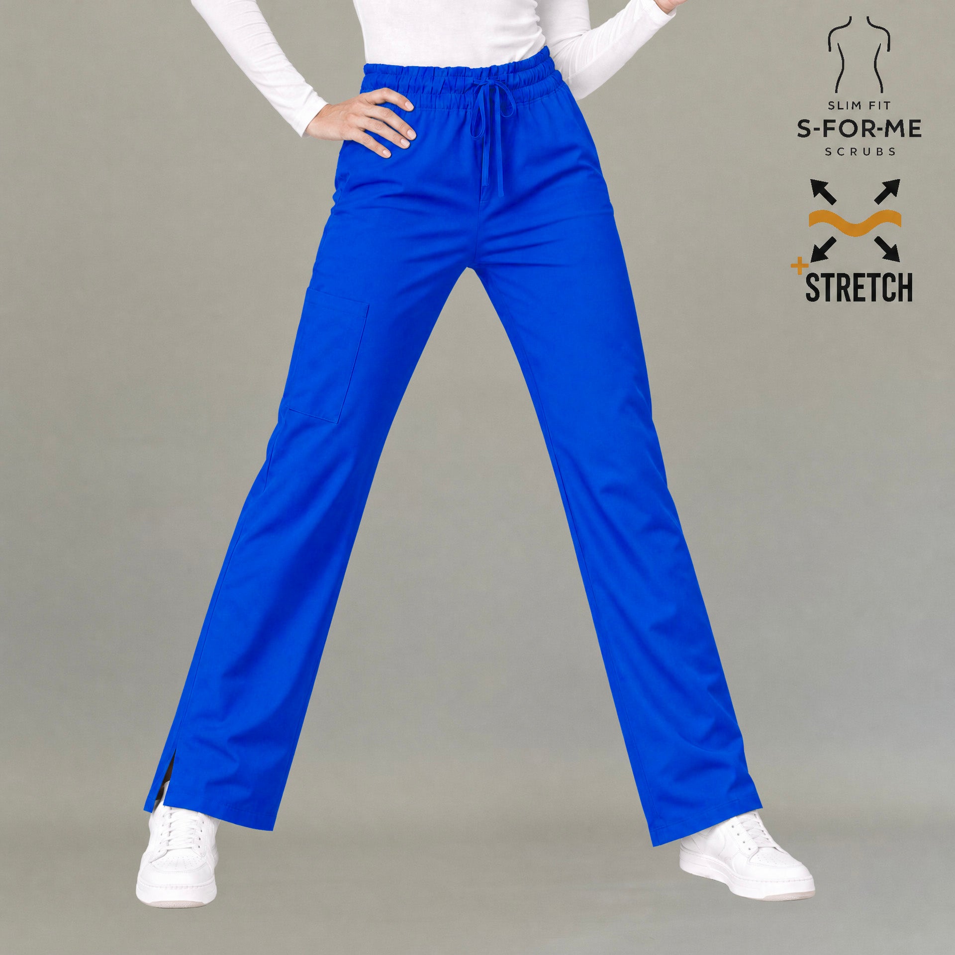 Pantalón médico Azul Rey para mujer modelo 502 relaxed vista lateral