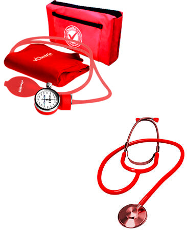 Kit baumanômetro aneróide vermelho popular (inclui estetoscópio)